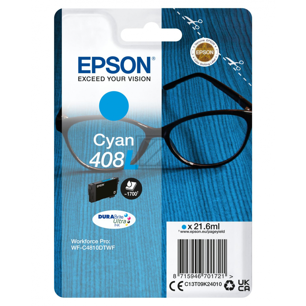 C13T09K24010 // 408L / cyan / original EPSON Tintenpatrone cyan / C13T09K24010 / 1700 S. / 21.60 ml