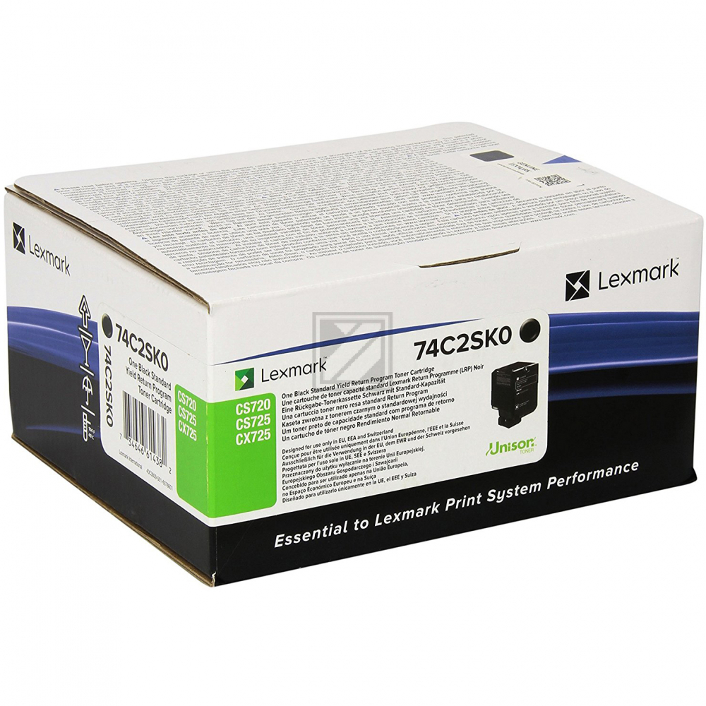74C2SK0 / schwarz / original LEXMARK Toner schwarz / 74C2SK0 / 7000 S.