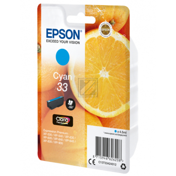 C13T33424012 // 33 / cyan / original EPSON Tintenpatrone cyan / C13T33424012 / 300 S. / 4.50 ml