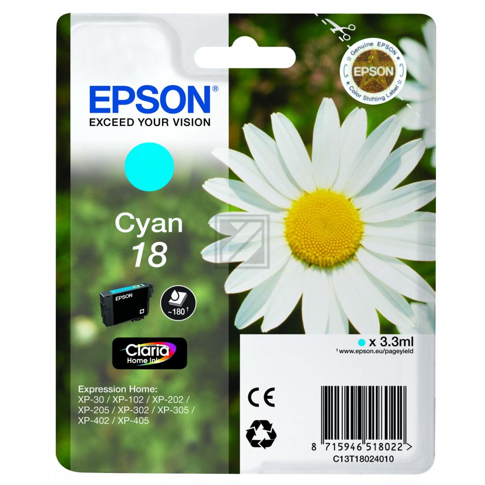 C13T18024010 // 18 / cyan / original EPSON Tintenpatrone cyan / C13T18024010 / 180 S. / 3.00 ml