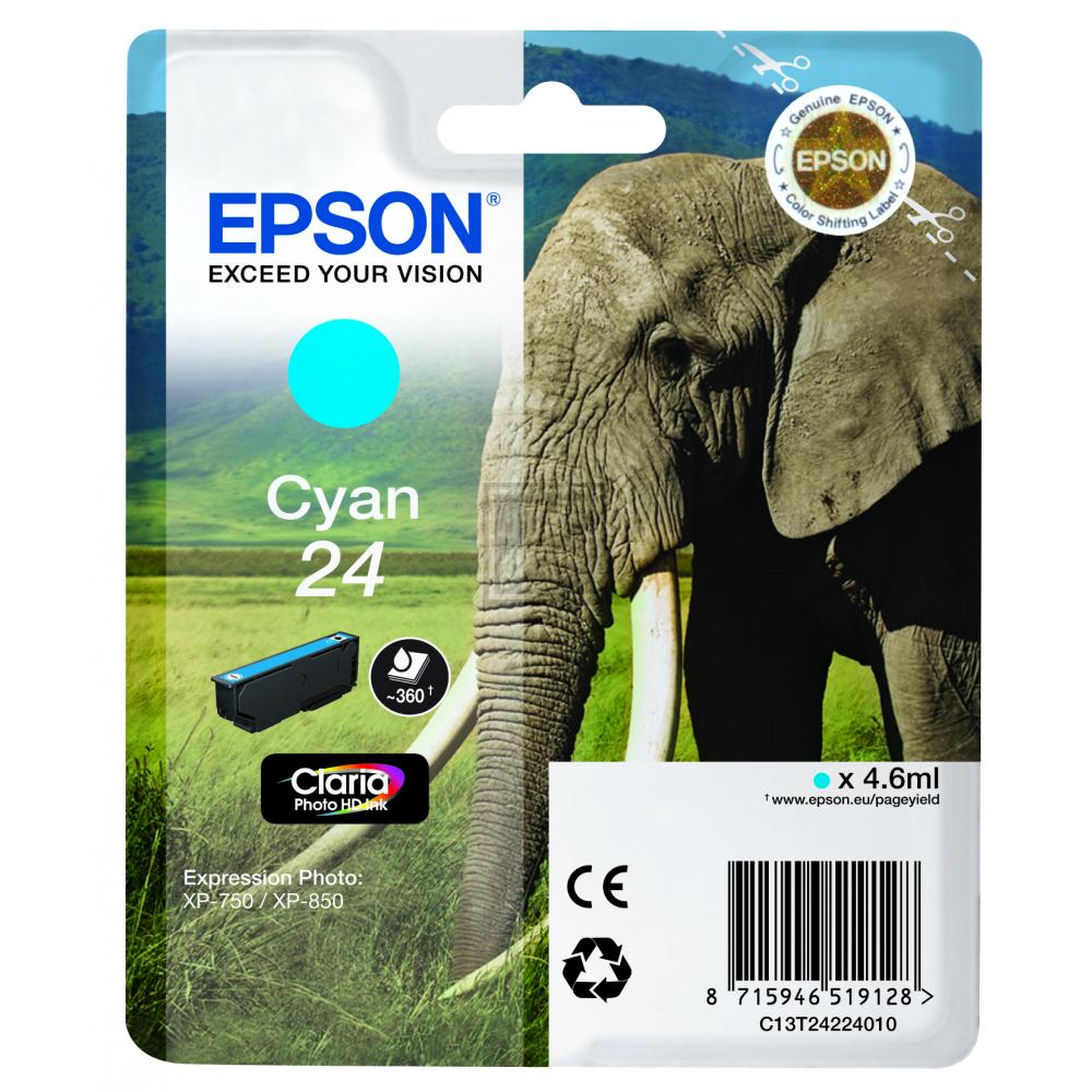 C13T24224010 // 24 / cyan / original EPSON Tintenpatrone cyan / C13T24224010 / 360 S. / 4.60 ml