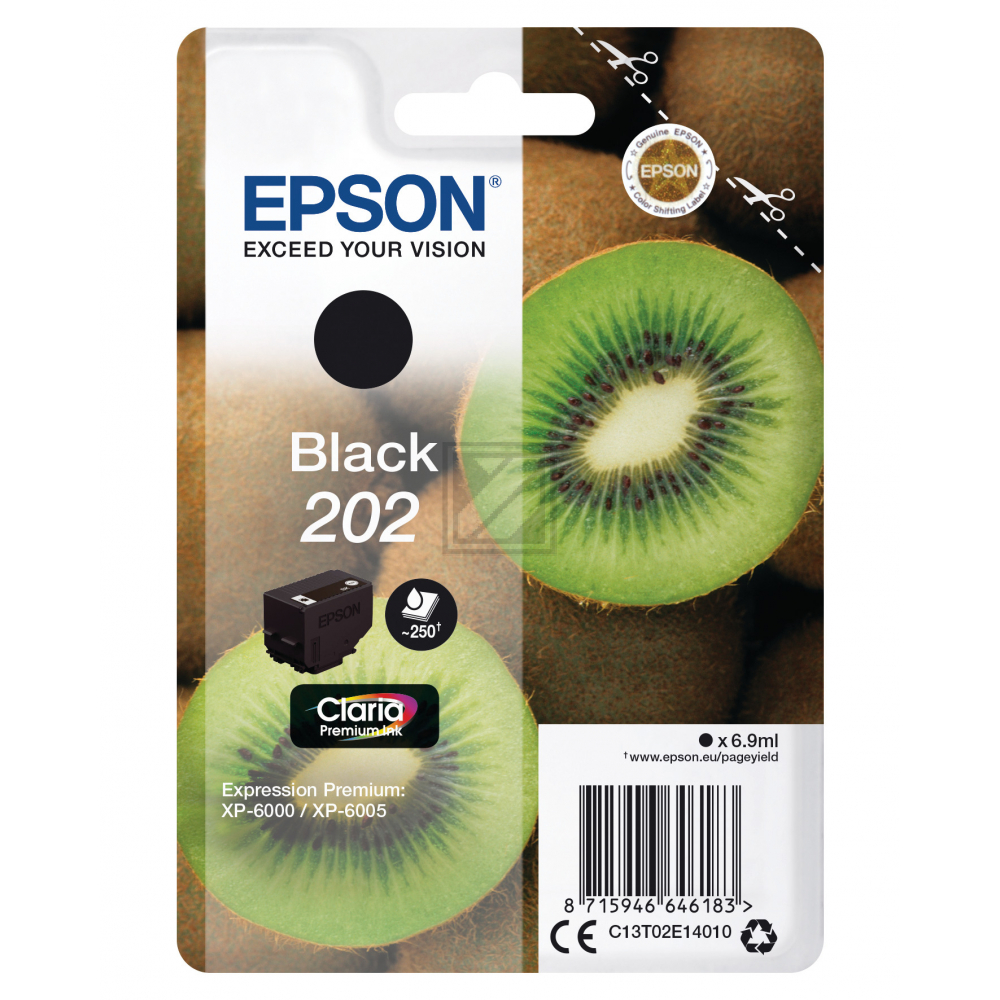 C13T02E14010 // 202 / original EPSON Tintenpatrone schwarz / C13T02E14010 / 250 S. / 6.90 ml