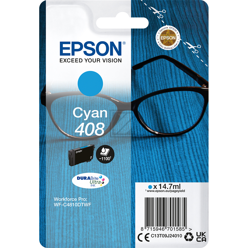 C13T09J24010 // 408 / cyan / original EPSON Tintenpatrone cyan / C13T09J24010 / 1100 S. / 14.70 ml