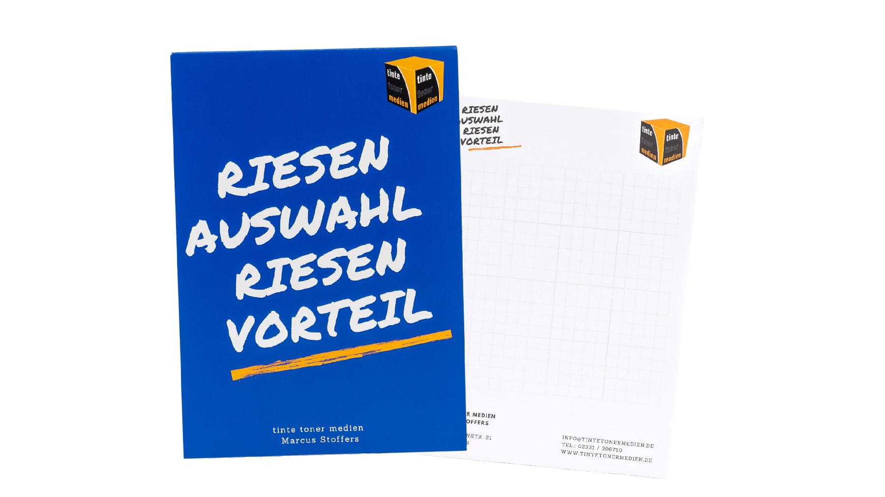 TTM Block mit Leimbindung und Deckblatt / 50 Blatt1 Päckchen/A6/4/0 farbig einseitig bedruc