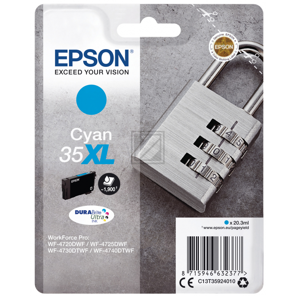 C13T35924010 // 35XL / original EPSON Tintenpatrone cyan / C13T35924010 / 1900 S. / 20.30 ml
