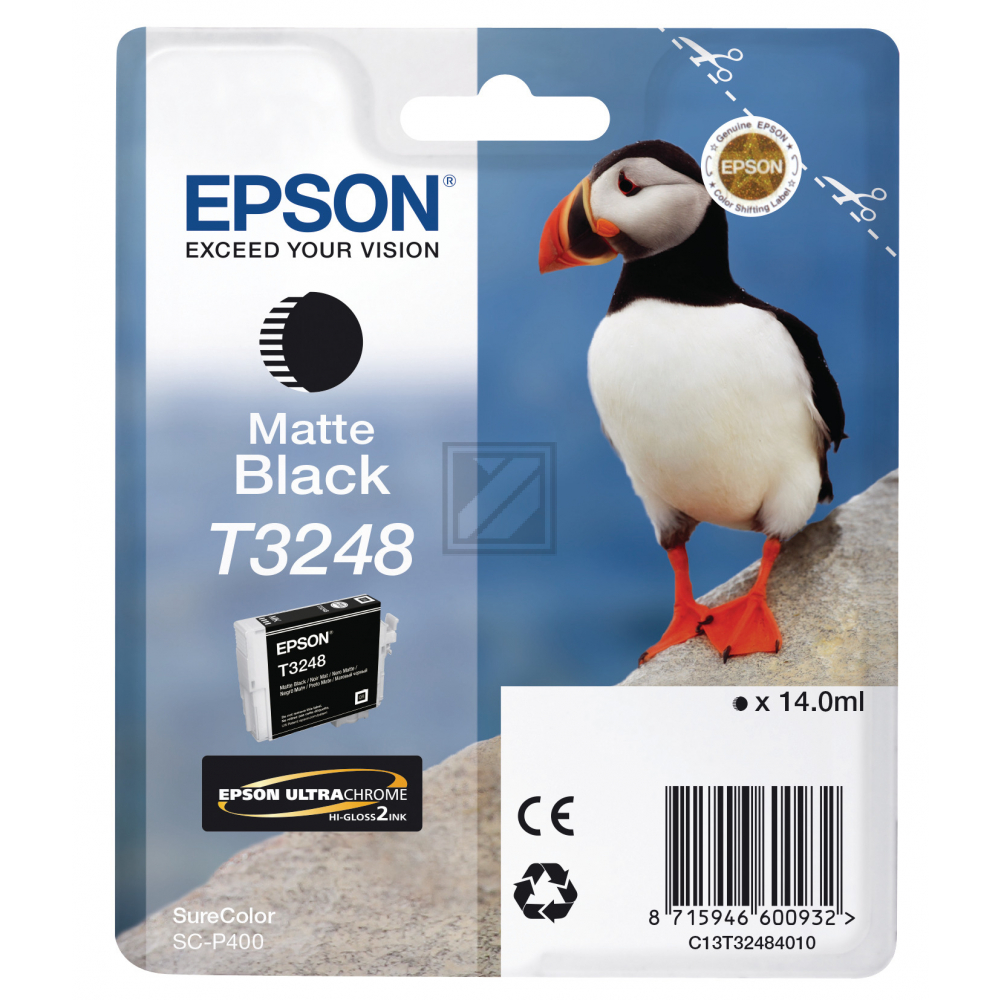 C13T32484010 // T3248 / schwarz / original EPSON Tintenpatrone schwarz matt / C13T32484010 / 650 S. / 14.00 ml