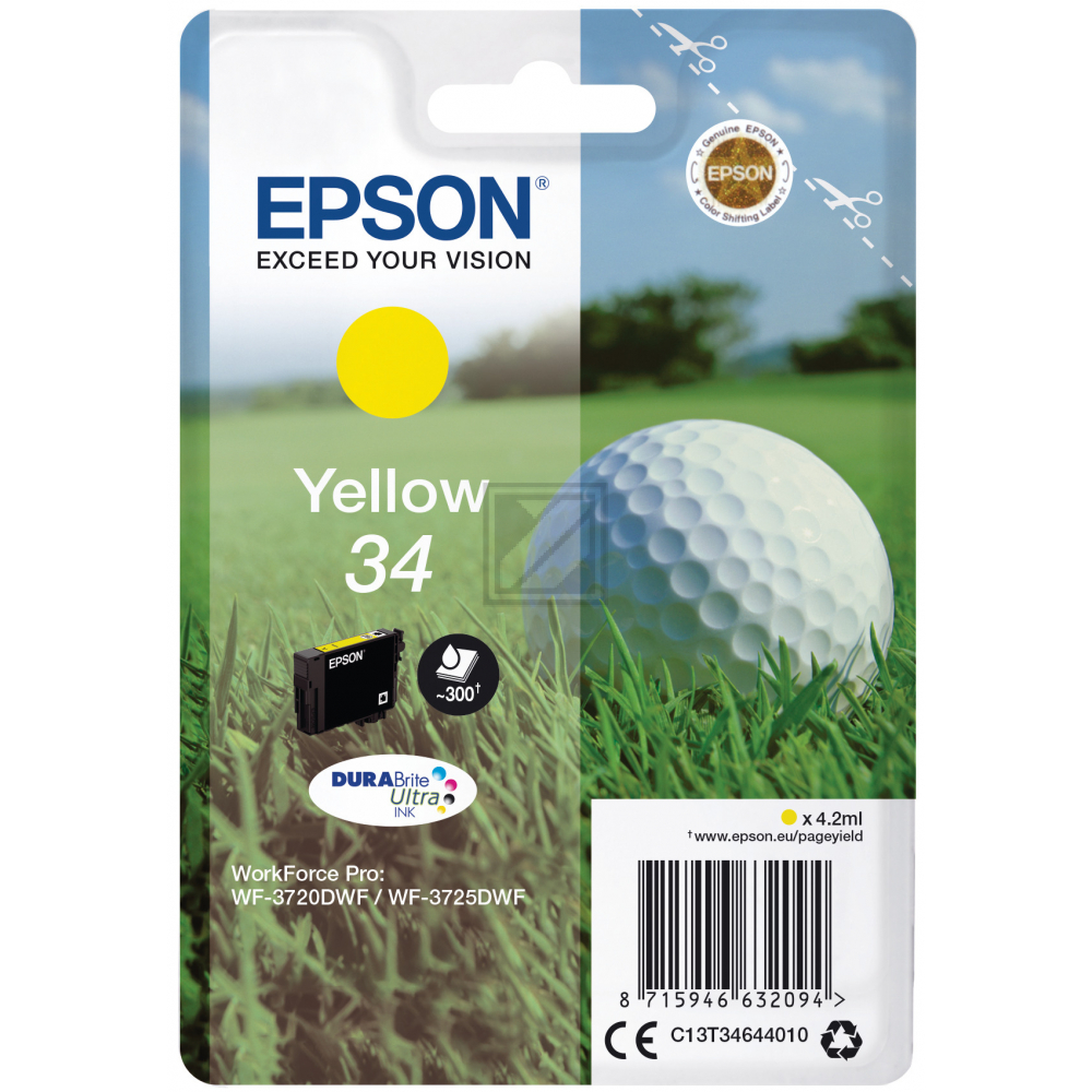 C13T34644010 // 34 / original EPSON Tintenpatrone gelb / C13T34644010 / 300 S. / 4.20 ml