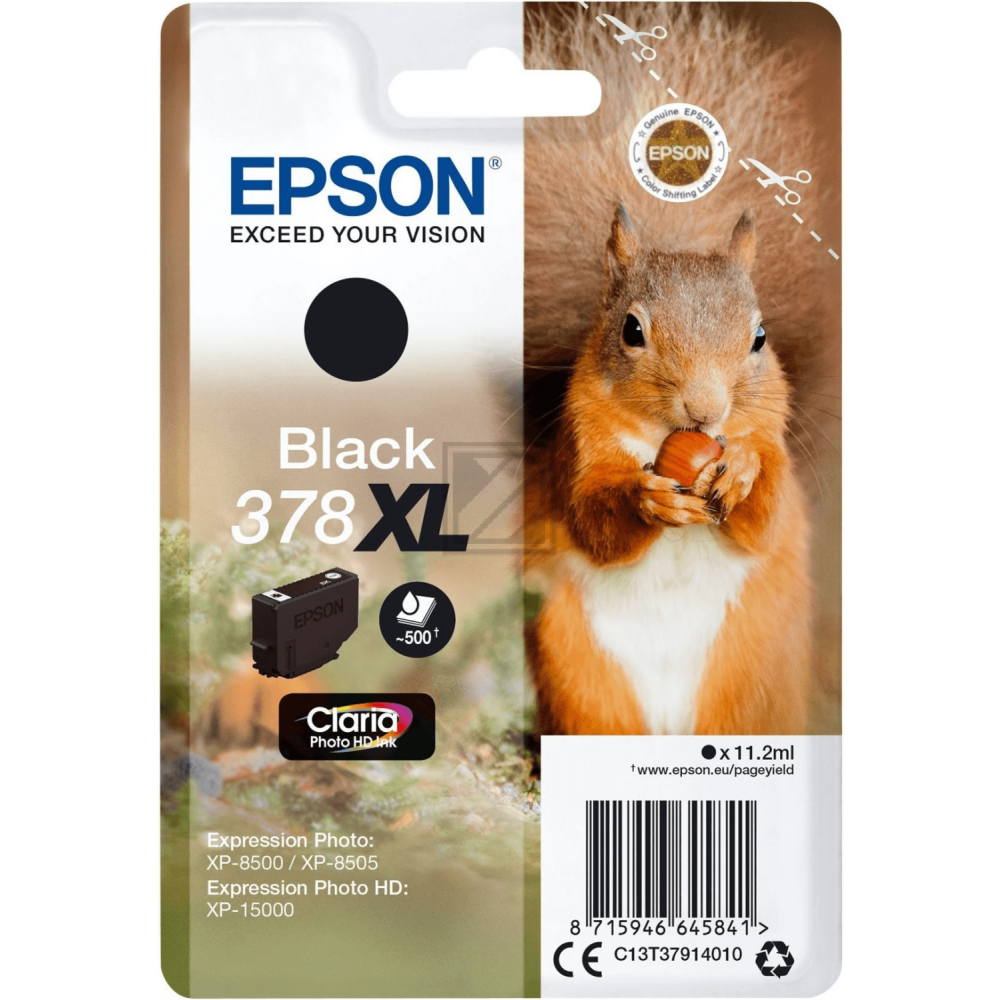 C13T37914010 // 378XL / original EPSON Tintenpatrone schwarz / C13T37914010 / 500 S. / 11.20 ml