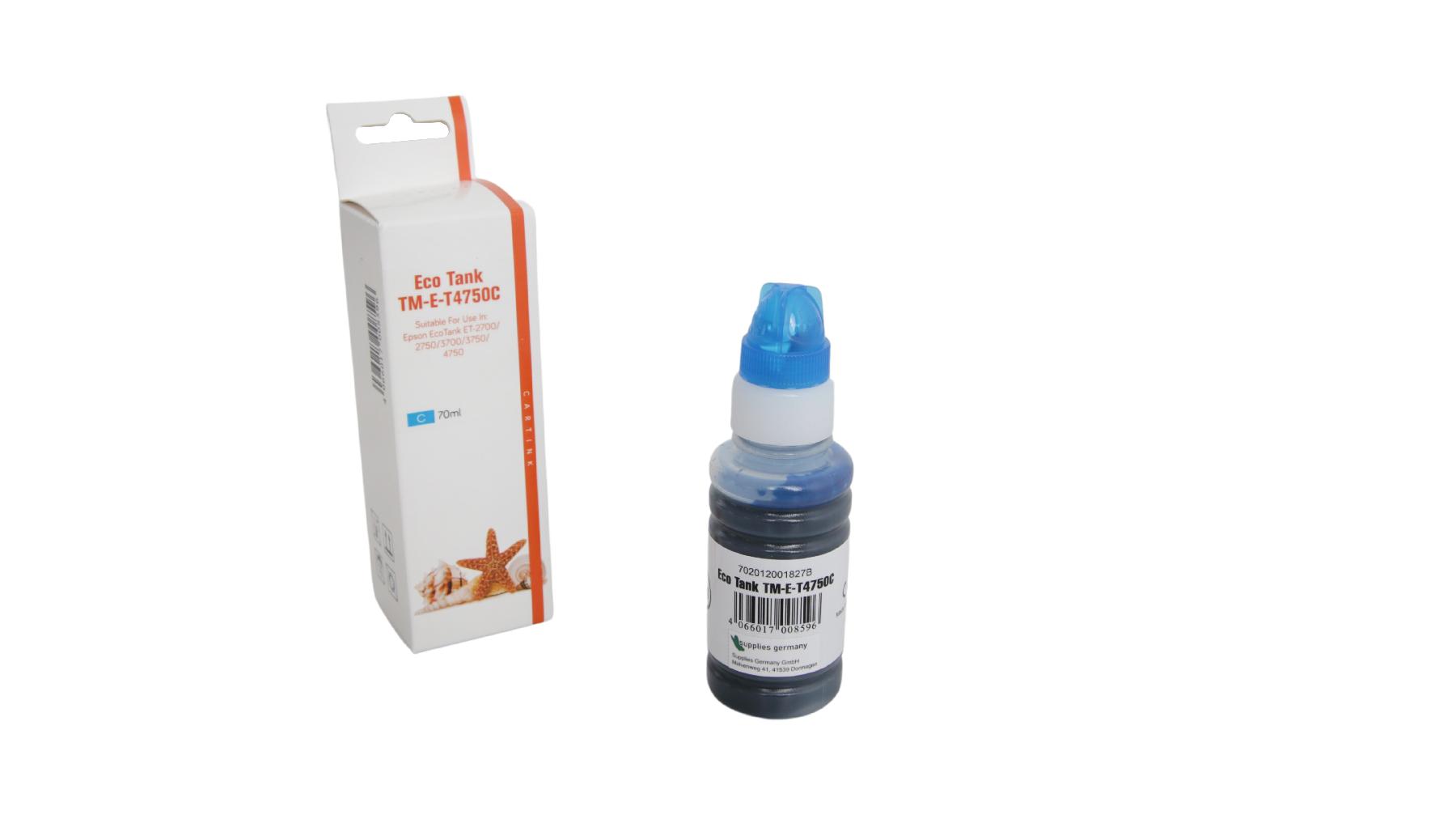 Alternativ T4750C Eco Tank Nachfüllflasche Cyan für Epson / C13T03R240 / 70ml