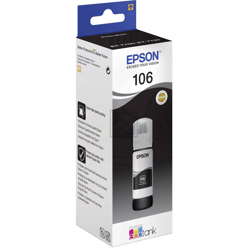 C13T00R140 // 106 / schwarz / original EPSON Tintenflasche schwarz / C13T00R140 / 5000 S. / 70.00 ml