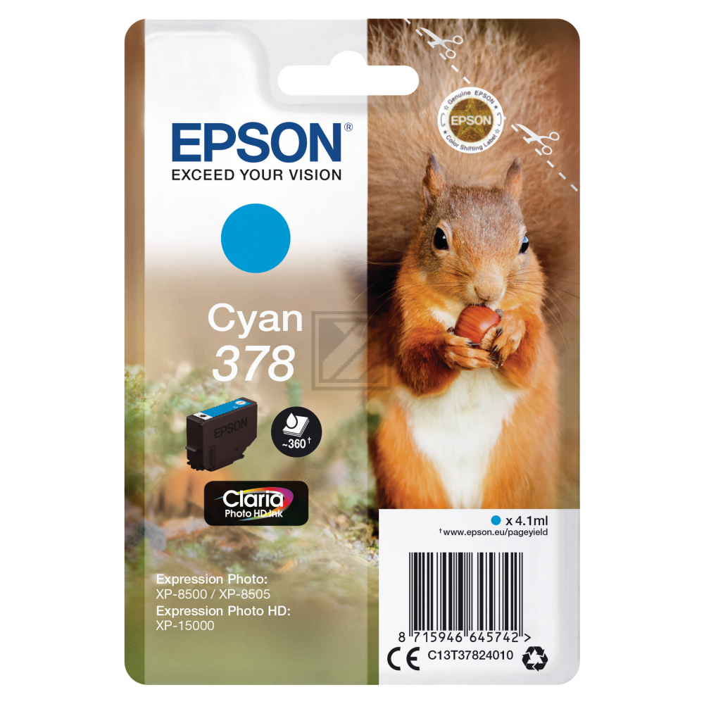 C13T37824010 // 378 / original EPSON Tintenpatrone cyan / C13T37824010 / 360 S. / 4.10 ml