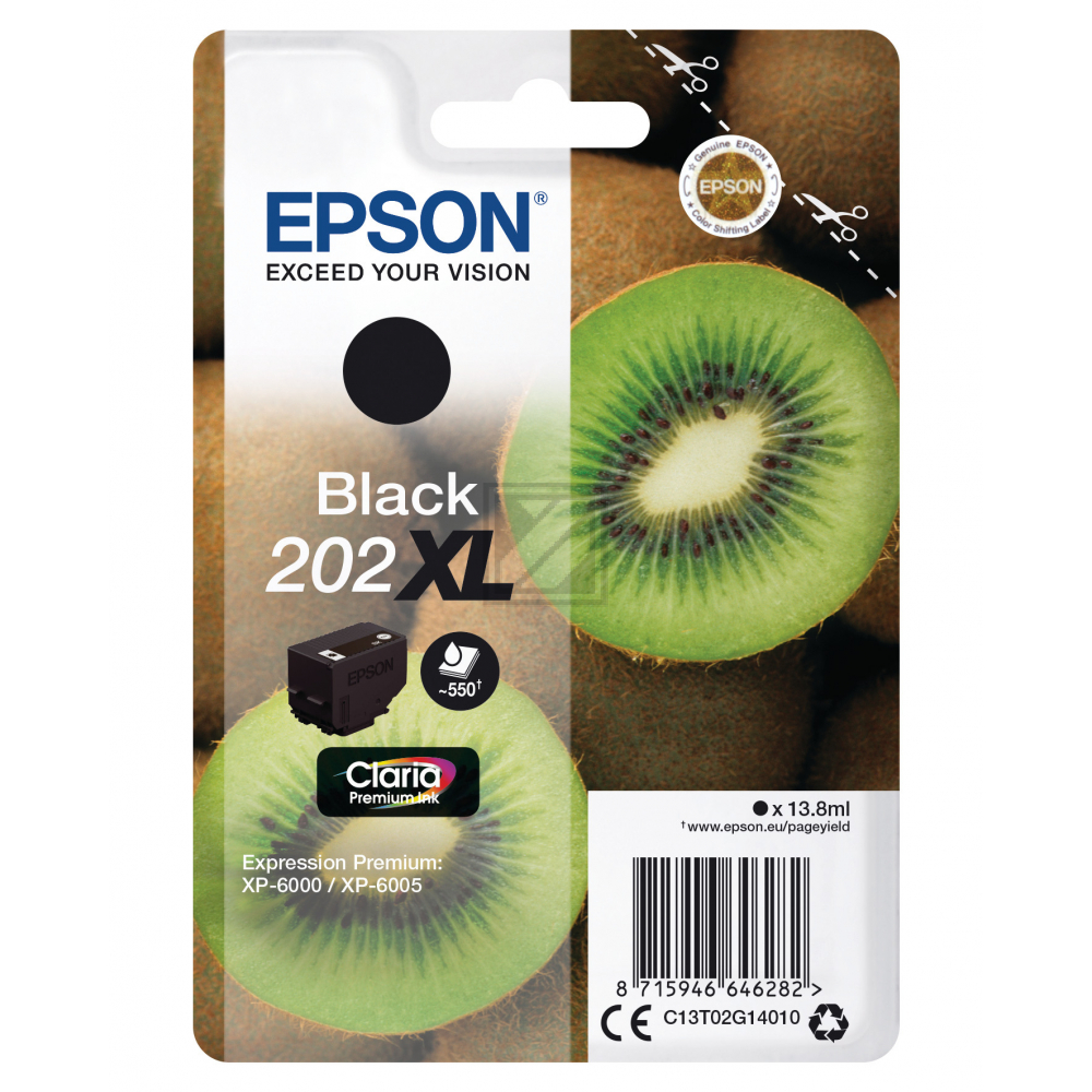 C13T02G14010 // 202XL / original EPSON Tintenpatrone schwarz / C13T02G14010 / 550 S. / 13.80 ml