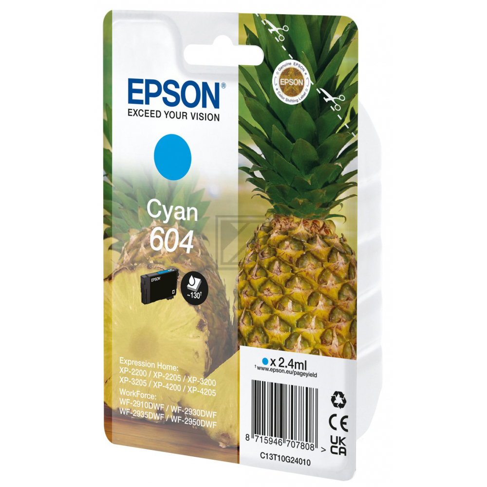C13T10G24010 // 604 / original EPSON Tintenpatrone cyan / C13T10G24010 / 130 S. / 2.40 ml